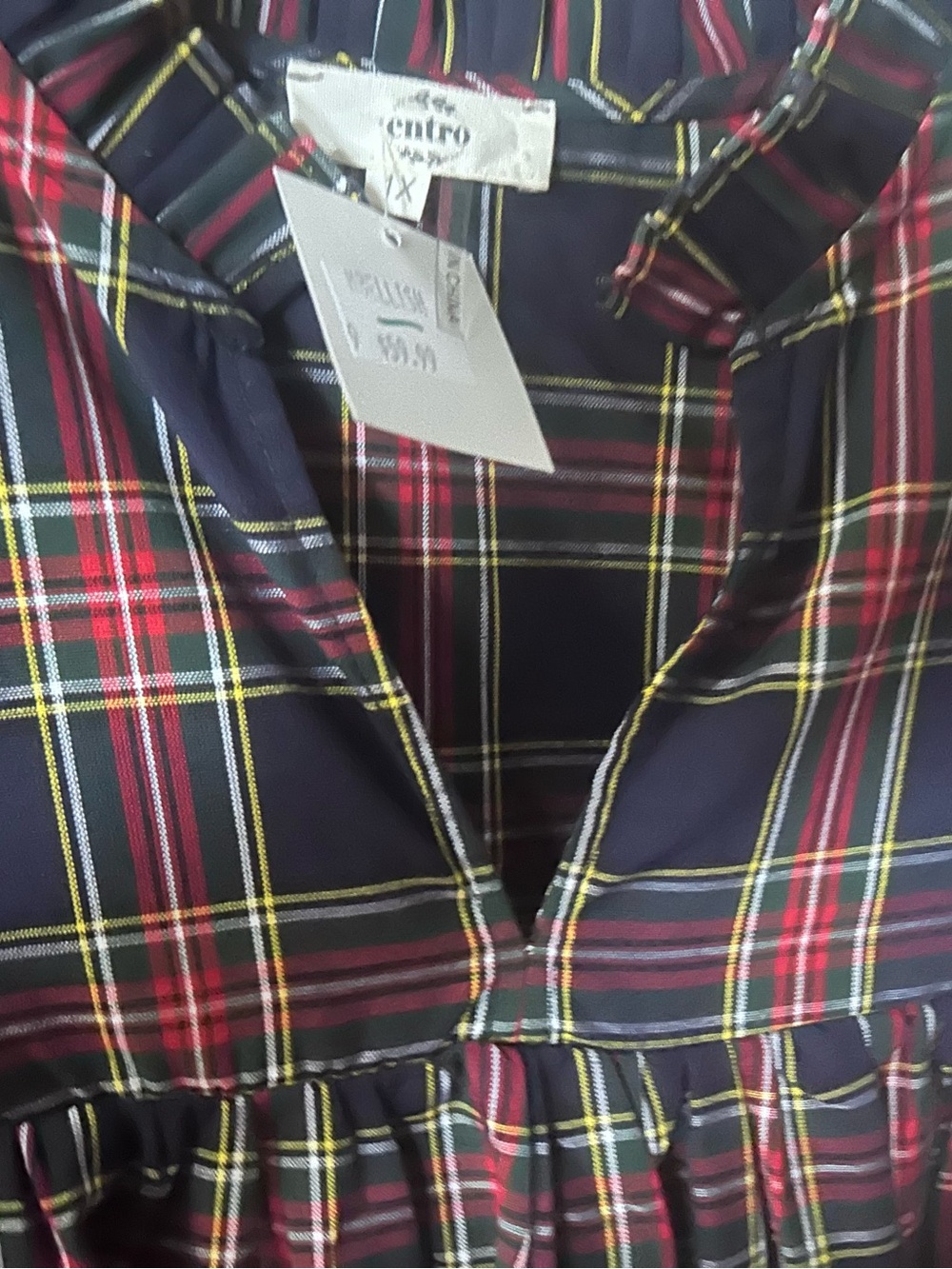 entro Navy Plaid dress with Red and Yellow Stripes
